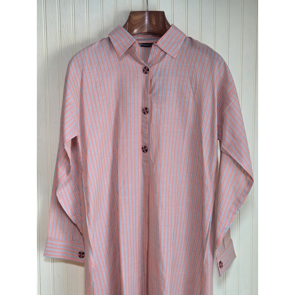 Alkaram Studio Dress Womens 10 Orange Stripe Long Sleeve‎ Hi Low Shirt Tunic